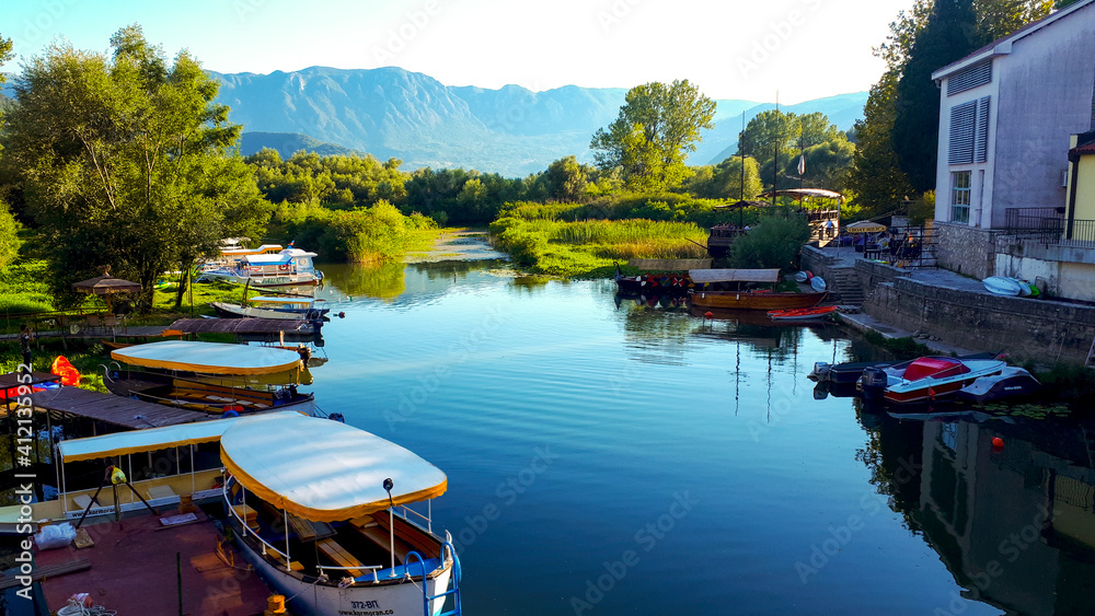 River boats in Virpazar, Montenegro