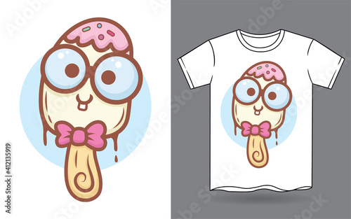 Cute nerd lolly ice cream cartoon for t shirt