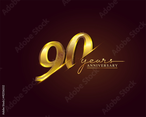 90 Years Anniversary Logo Golden Colored isolated on elegant background, vector design for greeting card and invitation card