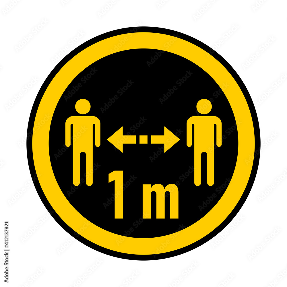 Keep Your Distance 1 m or 1 Metre Round Coronavirus Warning Sticker or Badge Icon. Vector Image. Keep Your Distance 1 m or 1 Metre Round Coronavirus Warning Sticker or Badge Icon. Vector Image.