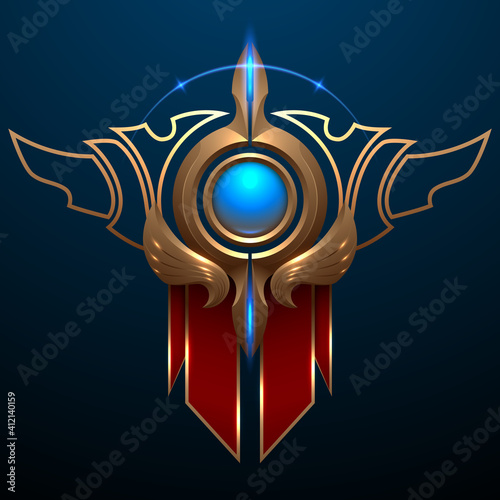 Gold game medal with red flag