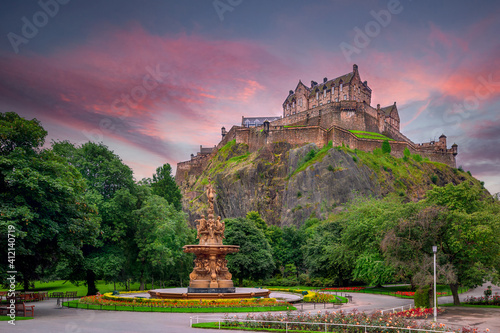 view on Edinburgh Castle from Princes Street Gardens, Scotland, United Kingdom photo