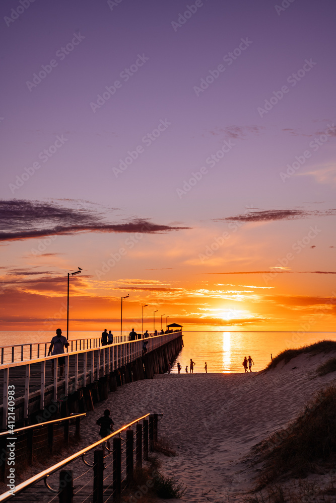 Beautiful sunset by the jetty at Grange Beach, South Australia