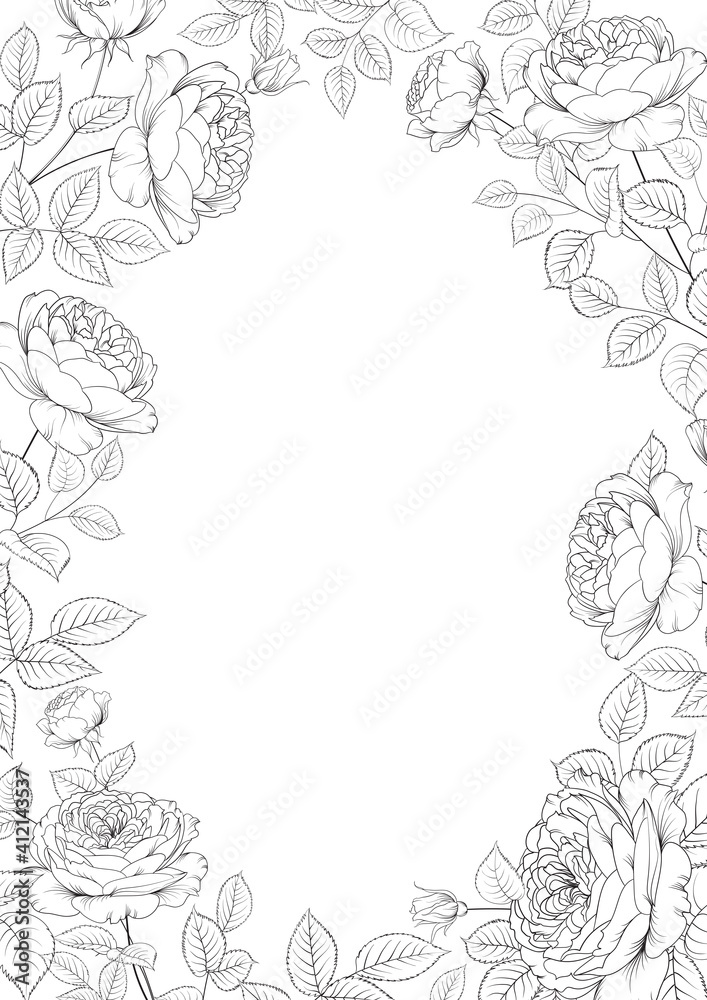 Fototapeta premium Invitation card with blossom flower frame. Vector illustration.