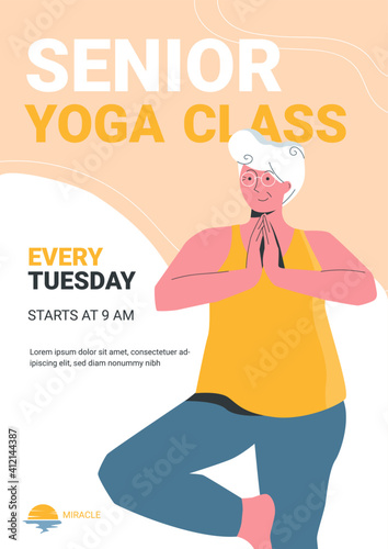 Vector poster elderly woman doing yoga