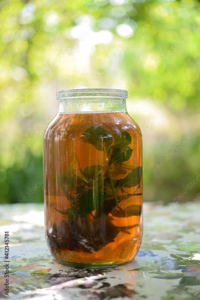 Herbal tea in a glass jar