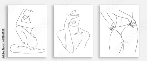 Vector Prints Set with Woman Body Line Art Style. Female Figure Poster. Modern Wall Art, Aesthetic Design. Perfect for Home Decor, Wall Art Posters, or t-shirt Print, Mobile Case. Vector EPS 10