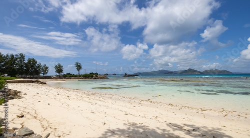 View of Praslin Island from the eastern side of La Digue in the Seychelles