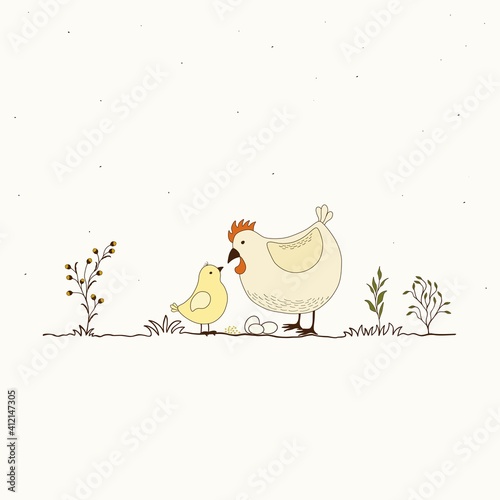 Illustration of two funny cartoon chickens