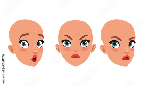 Hairless Head of Beautiful Girl, Pretty Young Woman Character Creation Detail, Female Person Avatar Cartoon Vector Illustration