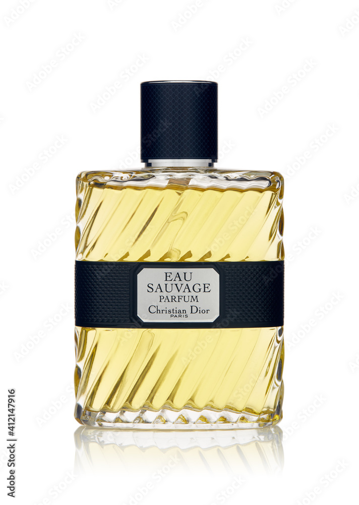 Bottle of cologne Eau Sauvage Parfum on white background. Christian Dior  Stock Photo | Adobe Stock