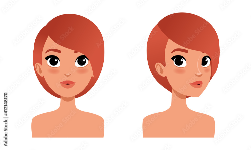 Cute Redhead Girl with Short Haircut, Pretty Young Woman Character Creation Detail, Female Person Avatar Cartoon Vector Illustration Cute Redhead Girl with Short Haircut, Pretty Young Woman Character Creation Detail, Female Person Avatar Cartoon Vector Illustration
