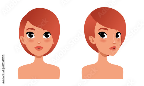 Cute Redhead Girl with Short Haircut, Pretty Young Woman Character Creation Detail, Female Person Avatar Cartoon Vector Illustration