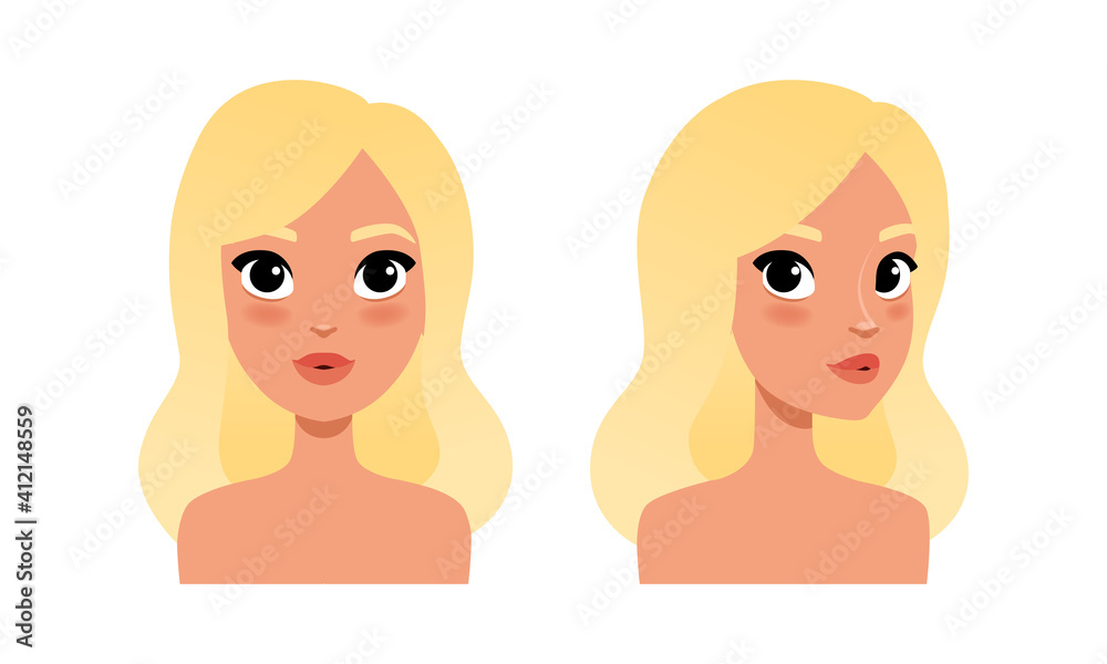 Beautiful Blonde Girl with Long Hair, Pretty Young Woman Character Creation  Detail, Female Person Avatar Cartoon Vector Illustration Stock Vector |  Adobe Stock