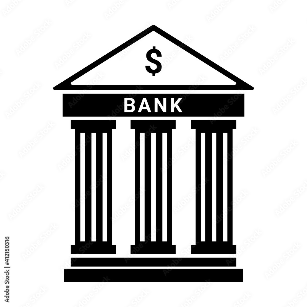 Bank building facade. Bank isolated vector icon. Blue with column. Classic court illustration.