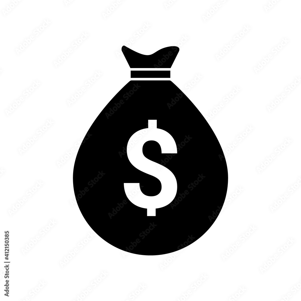 Money bag vector icon, moneybag flat simple cartoon illustration with black drawstring and dollar sign. Money bag vector icon, moneybag flat simple cartoon illustration with black drawstring and dollar sign.