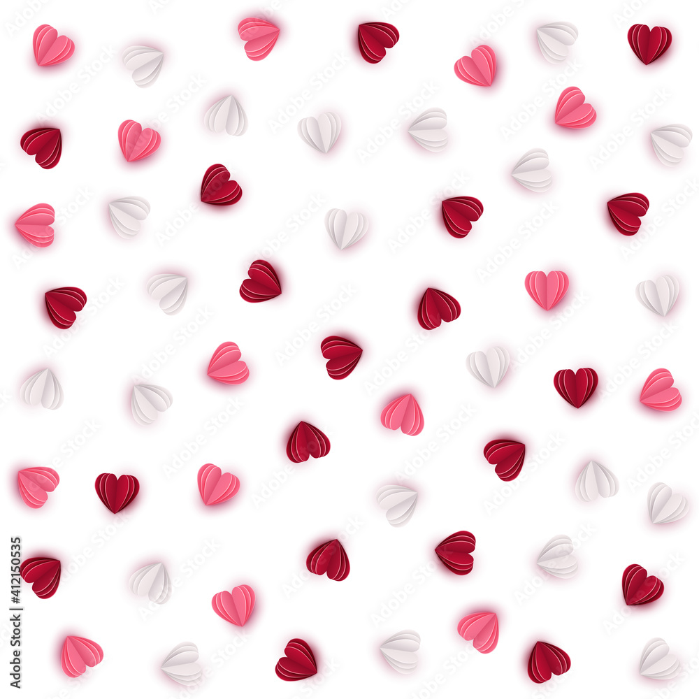Valentine's day seamless pattern. 3d red, pink, white paper cut hearts wallpaper. Vector illustration. Cute love sale backdrop for greeting card, wrapping, digital paper Valentine's day seamless pattern. 3d red, pink, white paper cut hearts wallpaper. Vector illustration. Cute love sale backdrop for greeting card, wrapping, digital paper