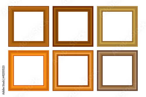 Big set of squared golden vintage wooden frame for your design. Vintage cover. Place for text. Vintage antique gold beautiful rectangular frames. Template vector illustration.