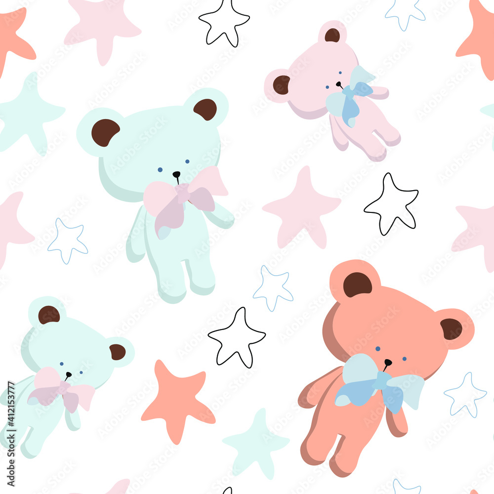 Fototapeta premium Seamless baby pattern with cute bears. Ideal for baby fabrics, textiles, backgrounds, packaging, covers. Creative background vector