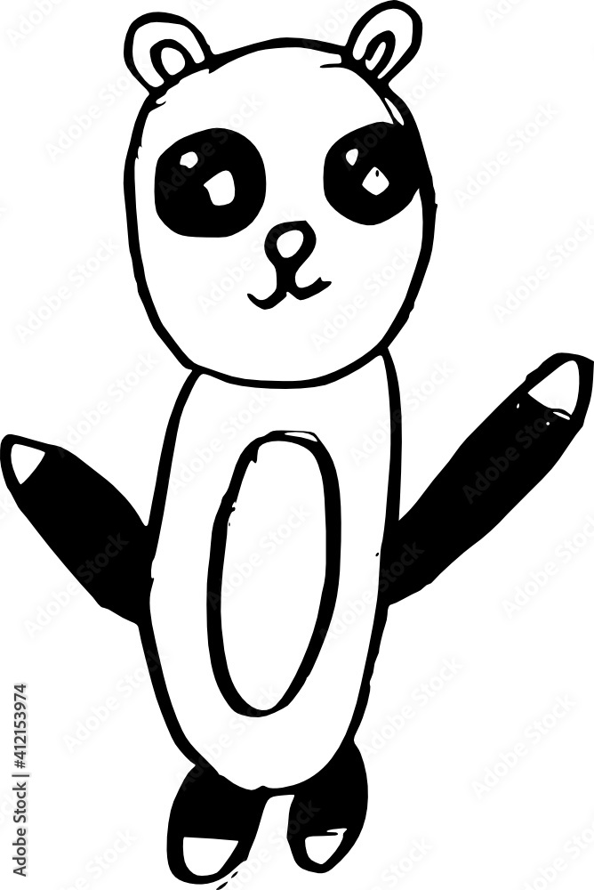 Funny and happy childerens style drawing in black ink - pando bear Funny and happy childerens style drawing in black ink - pando bear