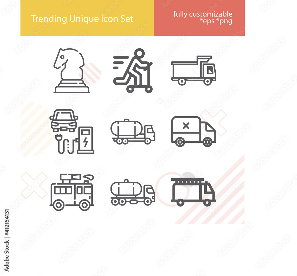 Fototapeta Simple set of motor vehicle related lineal icons.