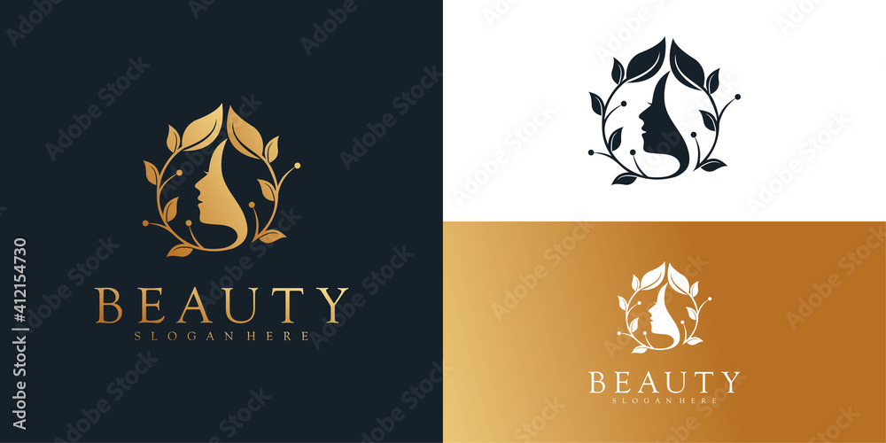 Woman logo design with golden gradient colors concept Premium Vector ...