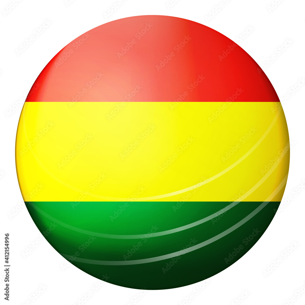 Glass light ball with flag of Bolivia. Round sphere, template icon. National symbol. Glossy realistic ball, 3D abstract vector illustration highlighted on a white background. Big bubble. Glass light ball with flag of Bolivia. Round sphere, template icon. National symbol. Glossy realistic ball, 3D abstract vector illustration highlighted on a white background. Big bubble.