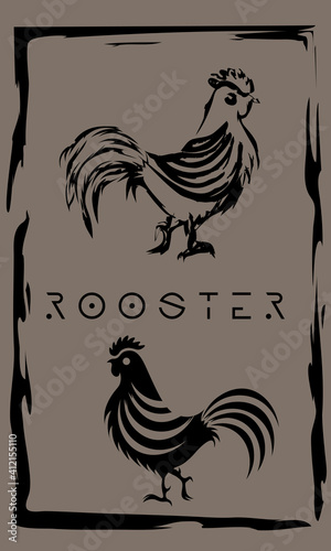 drawing of cock in primitive ancient style, year of rooster
