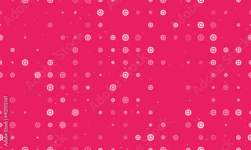 Seamless background pattern of evenly spaced white chip symbols of different sizes and opacity. Vector illustration on pink background with stars