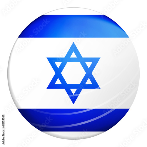 Glass light ball with flag of Israel. Round sphere, template icon. Israeli national symbol. Glossy realistic ball. 3D abstract vector illustration highlighted on a white background. Big bubble.
