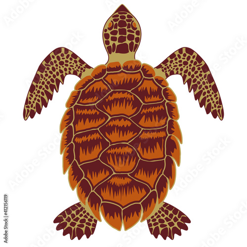 Hawksbill sea turtle simple vector icon. Simple flat illustration of critically endangered tortoise