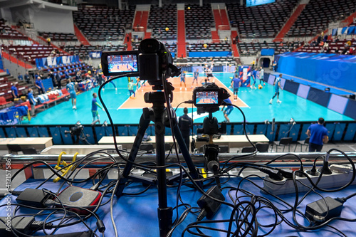 Professional TV at the volleyball . volleyball Match Camera.