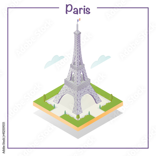 Isolated Eiffel Tower in isometric style
