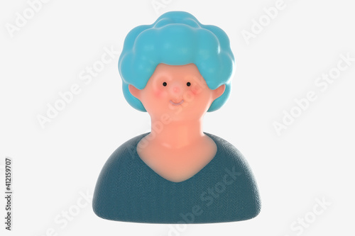 3D Bright people portrait - 3D render design concept illustration of a plastuc doll of a young woman, face and shoulders avatar. User picture volumetric icon