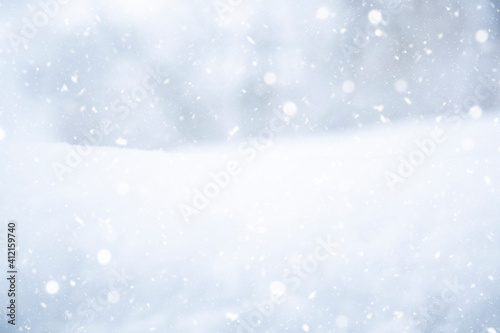 Winter landscape. It's snowy. Snowflakes, drifts of snow. At close range. Snowfall. Nature. Recording space, free space. Background. © BetterPhoto