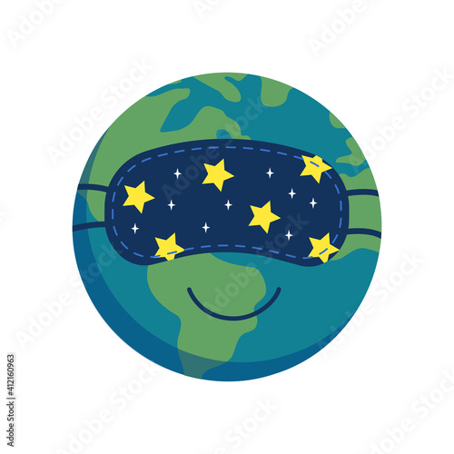 Sleeping planet earth icon in sleep mask