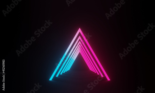 3D rendered triangle neon light tunnel
