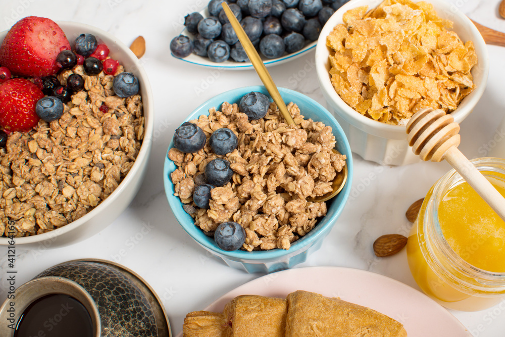 Continental breakfast captured from above Continental breakfast captured from above