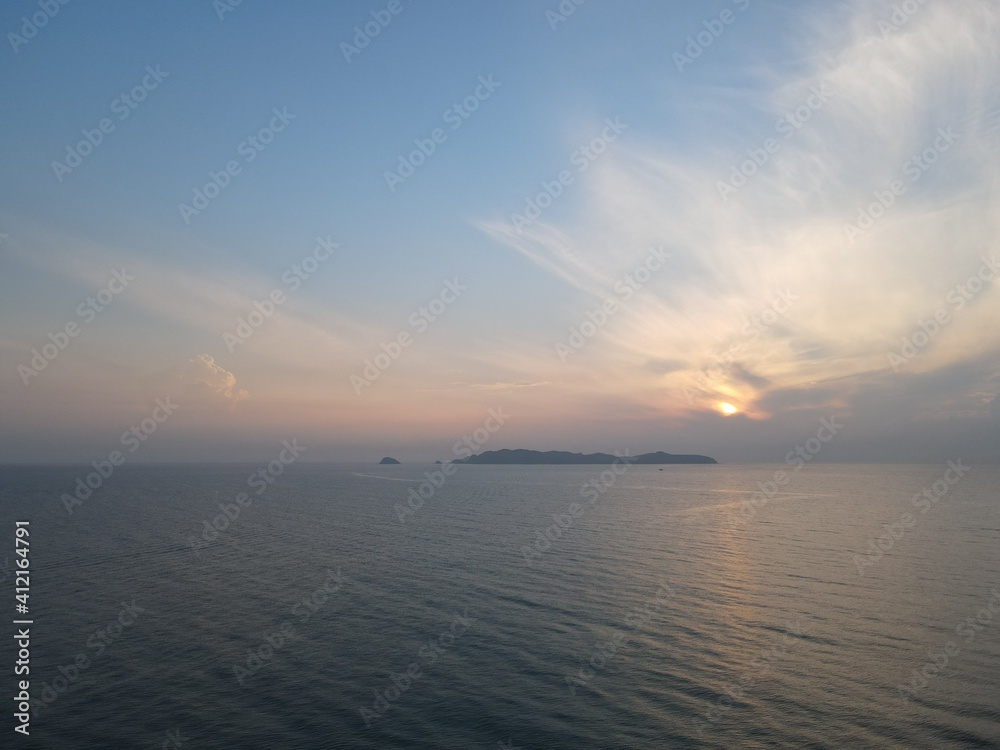 Aerial view of Sunrise, Island an Sea in Terengganu