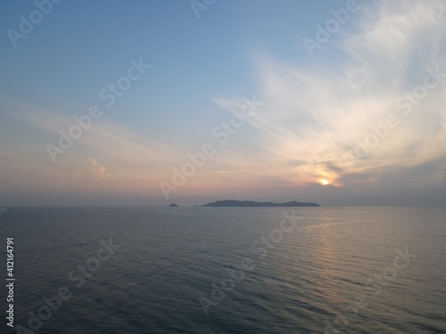 Aerial view of Sunrise  Island an Sea in Terengganu