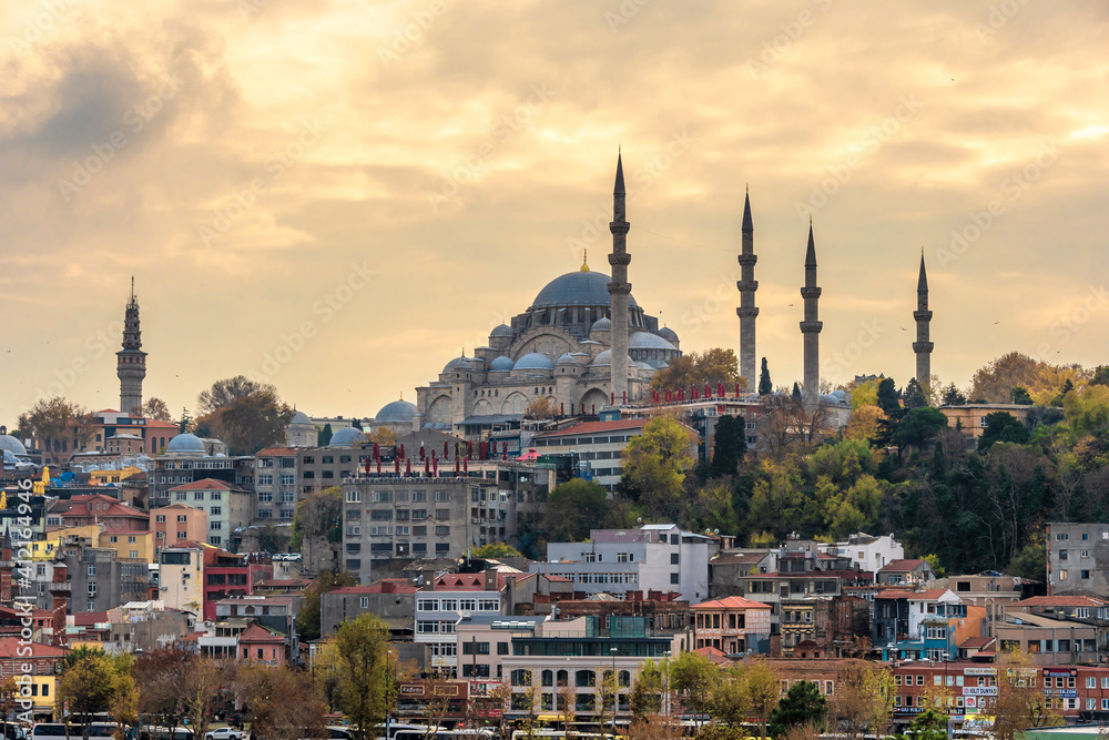 Suleymaniye Mosque view near Golden Horn in Istanbul.