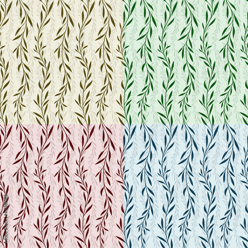 The seamless color backgrounds with plant pattern.