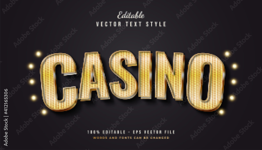 Gold Casino Text Style with Curved and Textured Effect