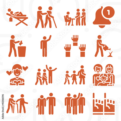 16 pack of participating  filled web icons set