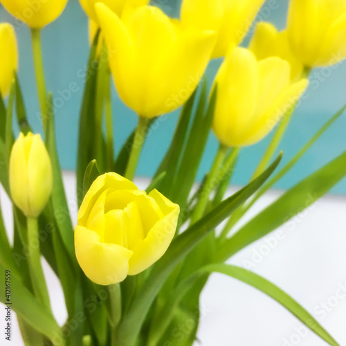 A bouquet of yellow tulips.