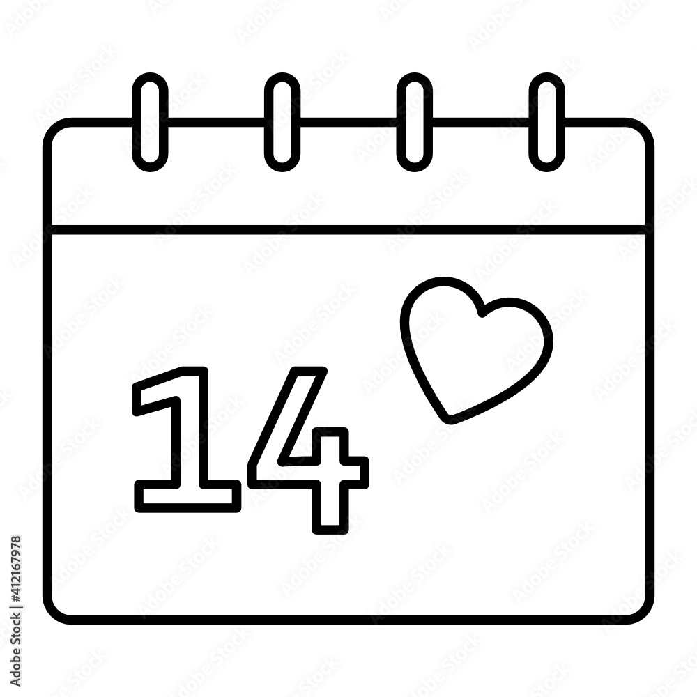 Valentines Day Calendar Sign concept, 14th February Vector line Icon Design Valentines Day Calendar Sign concept, 14th February Vector line Icon Design