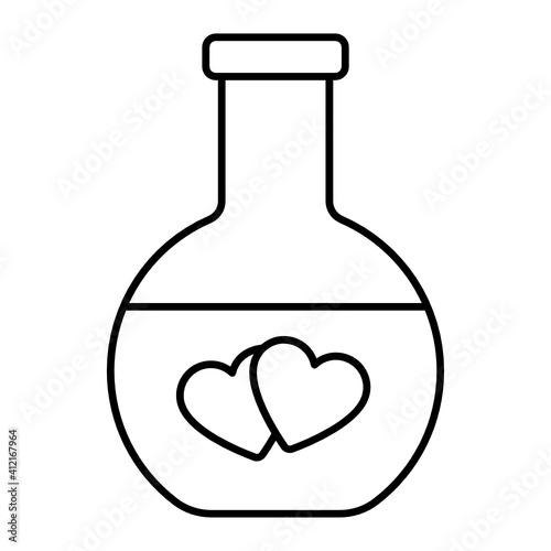 Chemsitry Between Two Hearts Stock, Love Reaction Concept, Wedding Bond Design, Science Geeks gift ideas line Vector Icon, Valentines Day Gift Idea on White background,