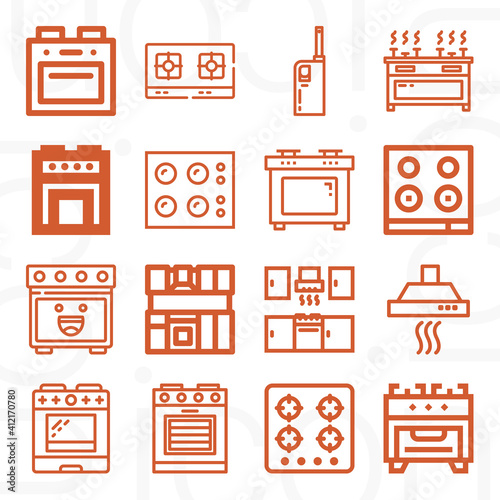 16 pack of electric range  lineal web icons set