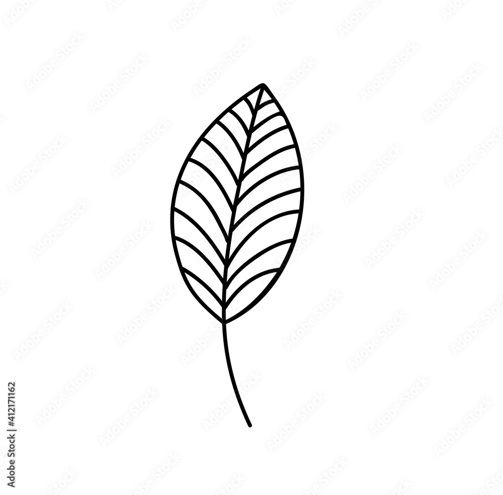Spring Leaf Outline Vector line Icon. Doodle Spring Concept Minimal Style Illustration for kids book design or web. Element of tree logo