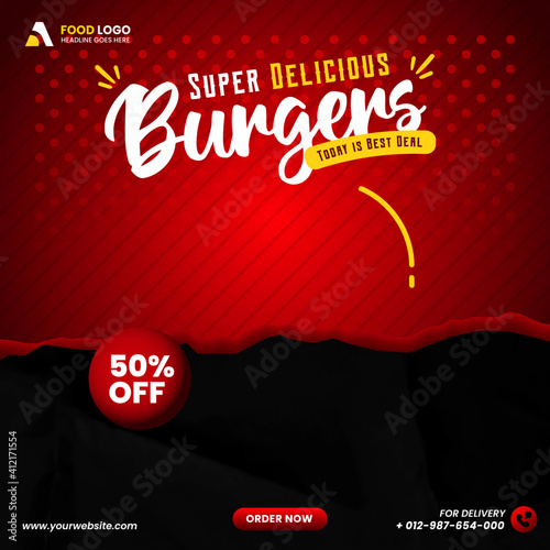 FREE elegant Food menu and restaurant burger social media post template design